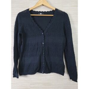 Frye Women's Cardigan Sweater Medium Black Pointelle Knit Button Front